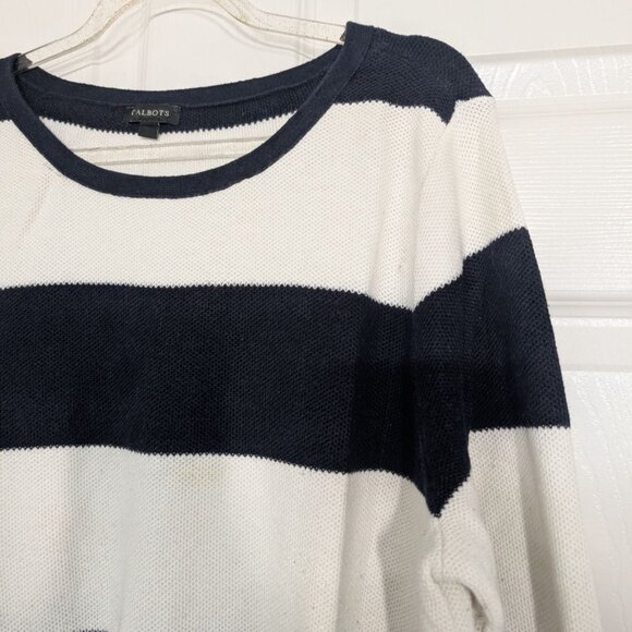 Talbots Stripe Sweater Womens Size XL Navy Blue White Knit Nautical Long Sleeve - Picture 2 of 9